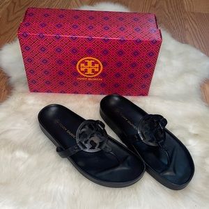 Tory Burch Miller Cloud Black Calf Leather Sandals